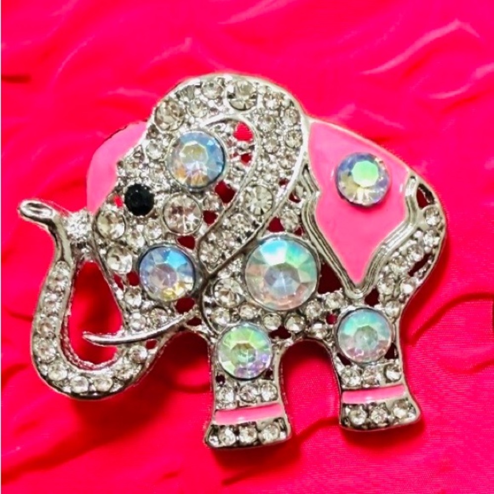 Sparkling Elephant Brooch with Pink Accents